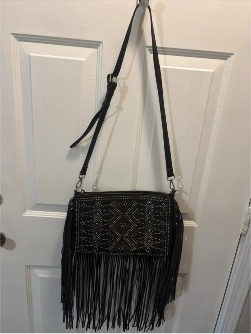 Imoshion Crossbody Bag Fringe & Gold Studded Vegan Leather ~ Black (1082)